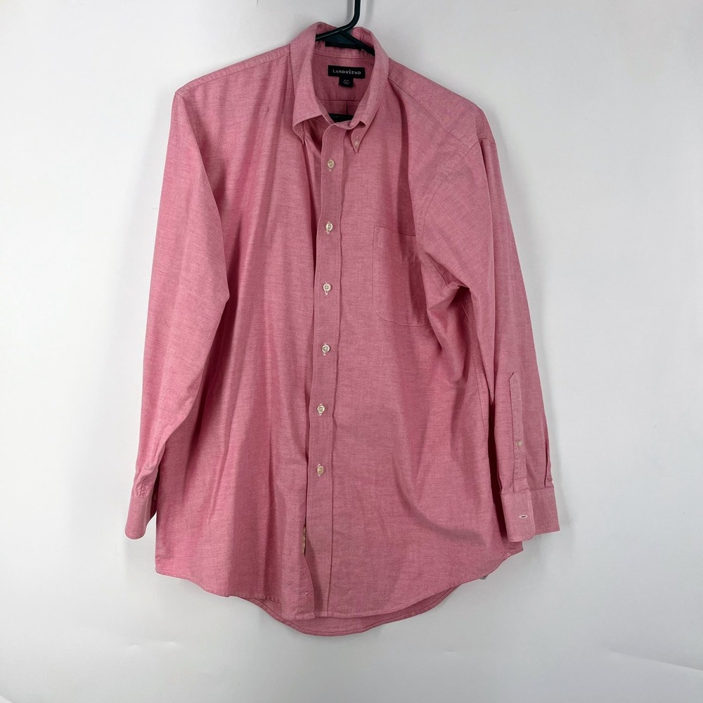 LL Bean Mens Long Sleeve Button Down Shirt Mauve Pink Cotton Blend Classic Fit